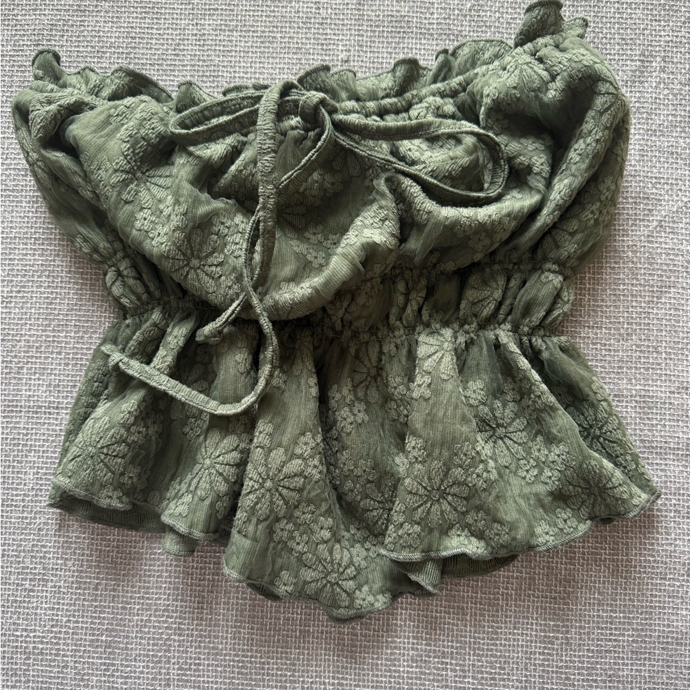 Willow Olive Green Floral Crop Top